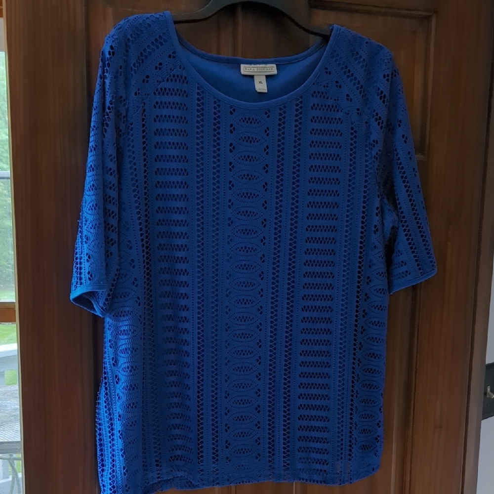Dana Buchman Blue Boxy 3/4 Sleeve Blouse